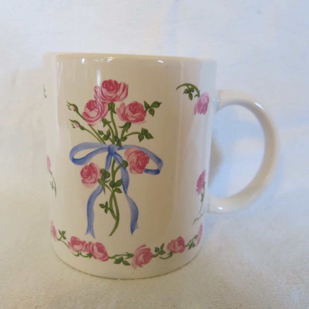 VINTAGE Flowers Balloons Inc Coffee Mug  Roses Greenery Ribbons 1991 Gift